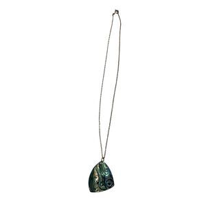 Vintage Abalone Shell Pendant Necklace Iridescent Statement Jewelry Boho Gift
